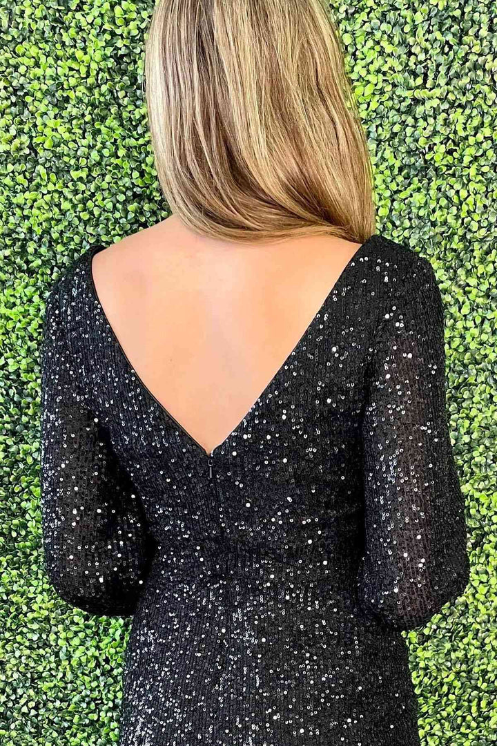 Koscy Sheath V-Neck Long Sleeves Sequins Homecoming Dress
