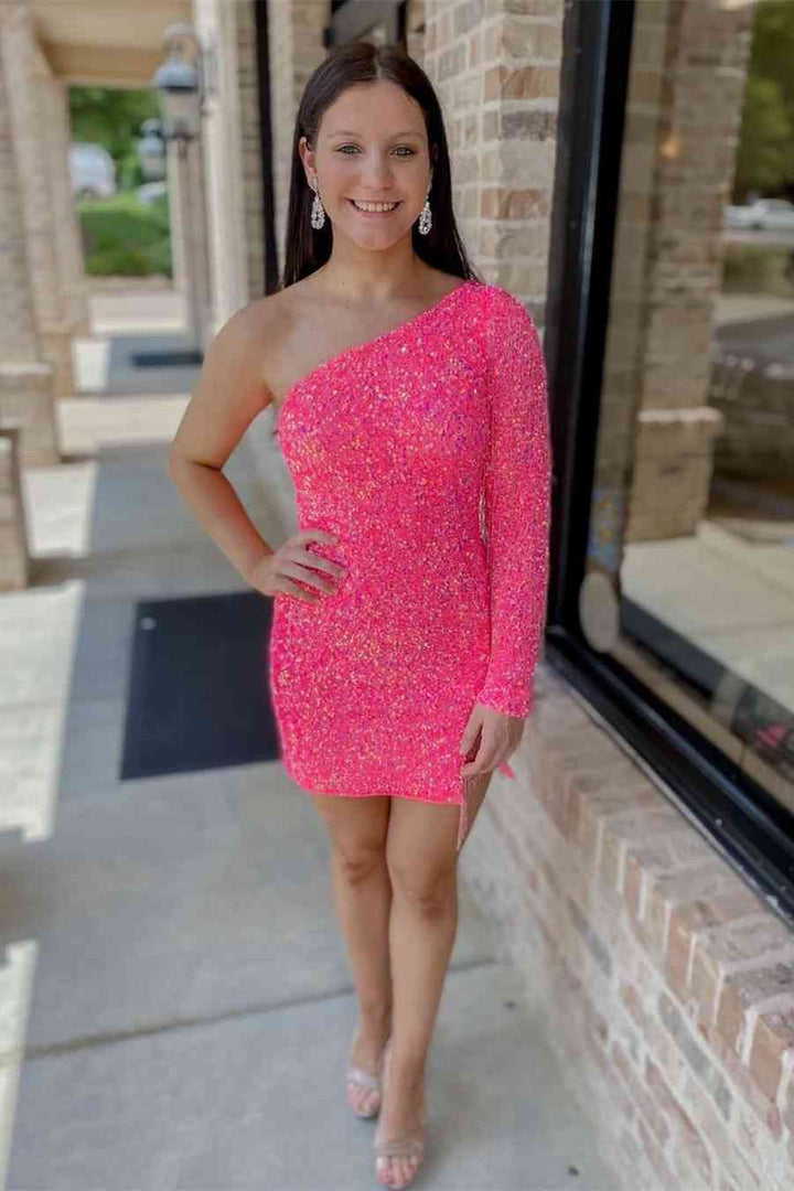 Koscy Sheath Long Sleeve Fringe Sequins Homecoming Dress
