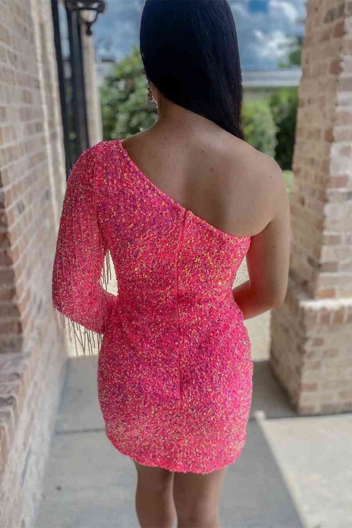 Koscy Sheath Long Sleeve Fringe Sequins Homecoming Dress