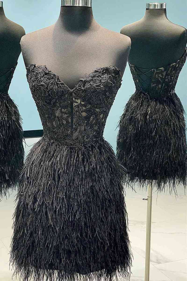 Koscy Sheath Sweetheart Lace Feather Skirt Homecoming Dress