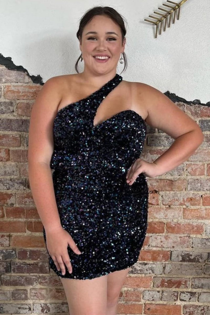 Koscy Sheath Asymmetrical One Shoulder Sequins Homecoming Dress