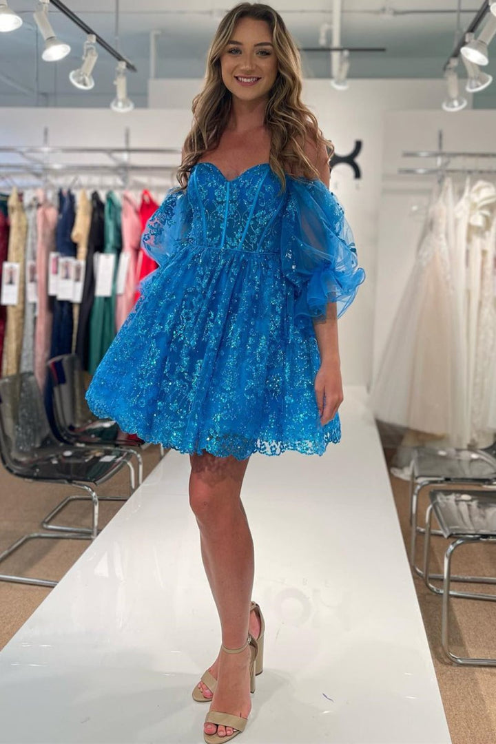 Koscy A-line Sweetheart Sequined Lace Homecoming Dress