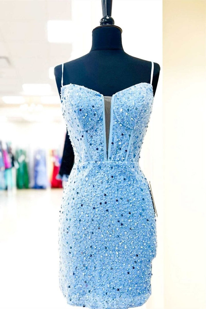 Koscy Bodycon Spaghetti Straps Sequins Homecoming Dress