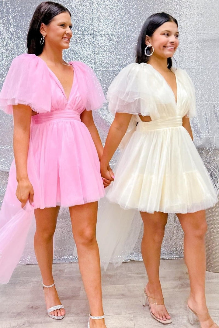Koscy A-line Plunging V Neck Tulle Homecoming Dress
