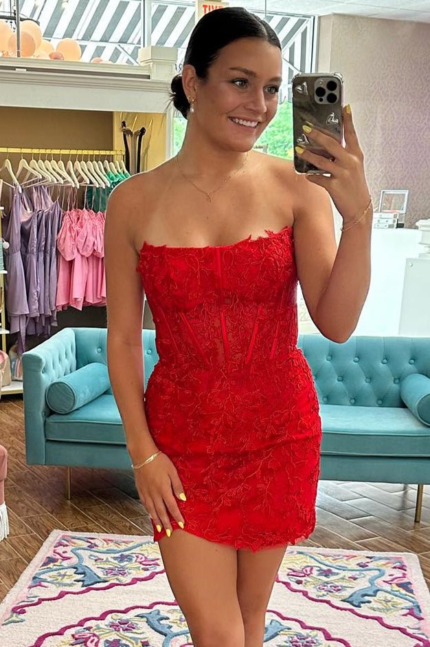 Koscy Sheath Strapless Corset Lace Homecoming Dress