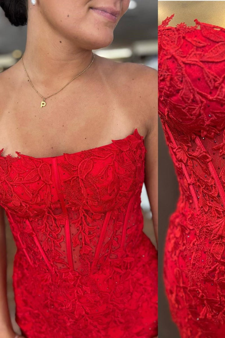 Koscy Sheath Strapless Corset Lace Homecoming Dress