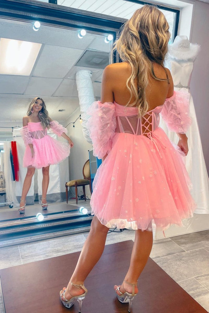 Koscy A-Line Pleated Tulle Homecoming Dress