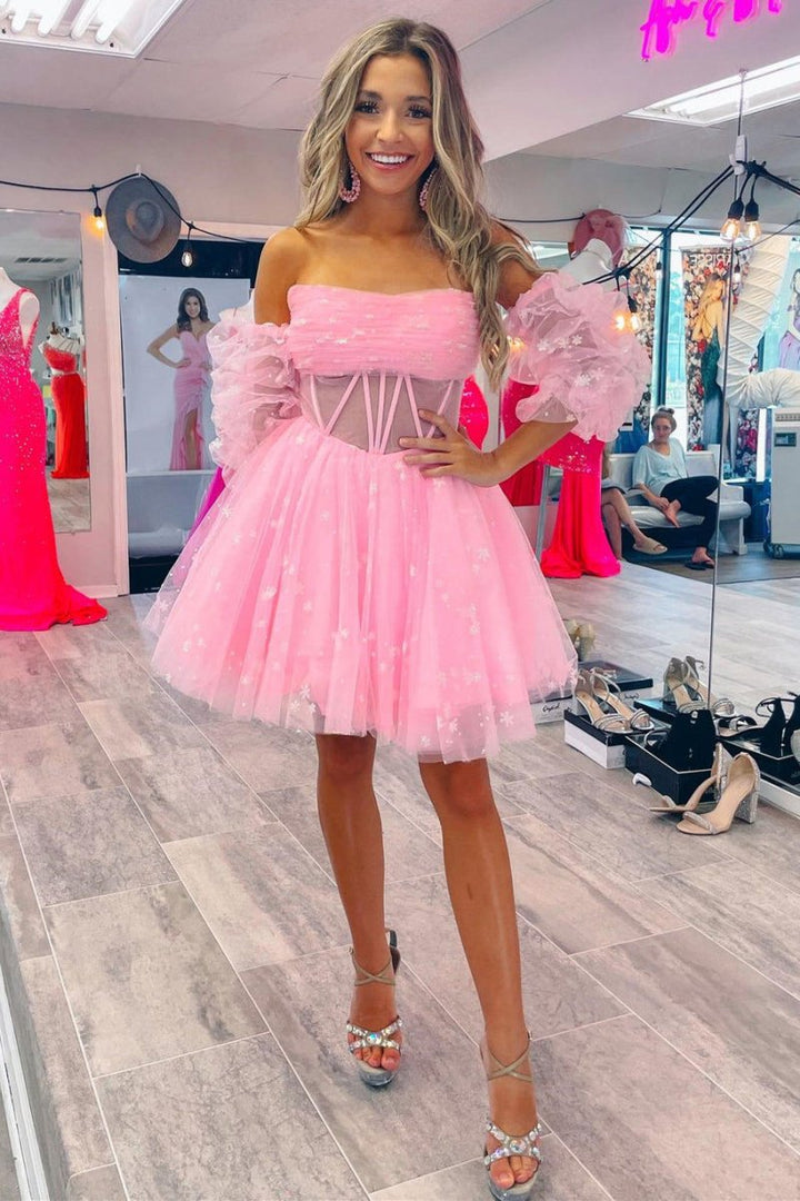 Koscy A-Line Pleated Tulle Homecoming Dress