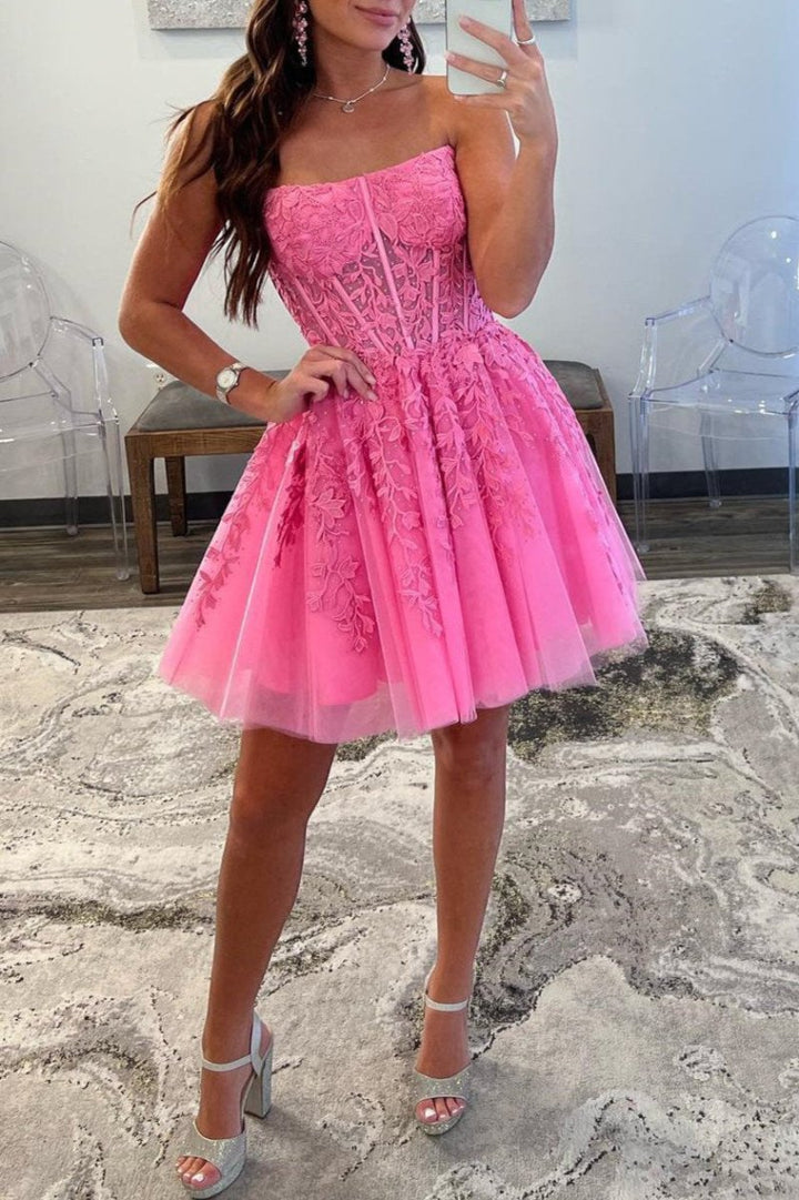 Koscy A-Line Tulle Lace Homecoming Dress with Appliques