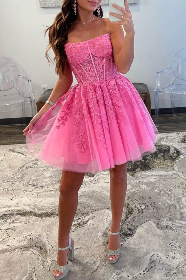 Koscy A-Line Tulle Lace Homecoming Dress with Appliques