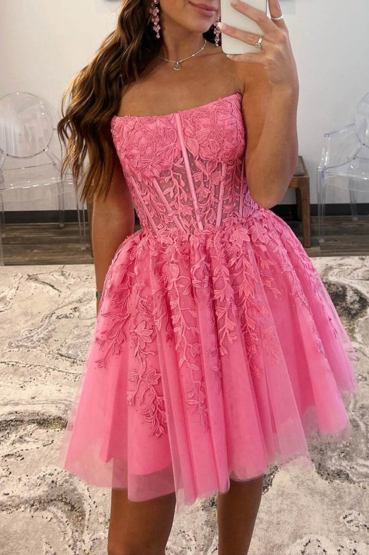 Koscy A-Line Tulle Lace Homecoming Dress with Appliques