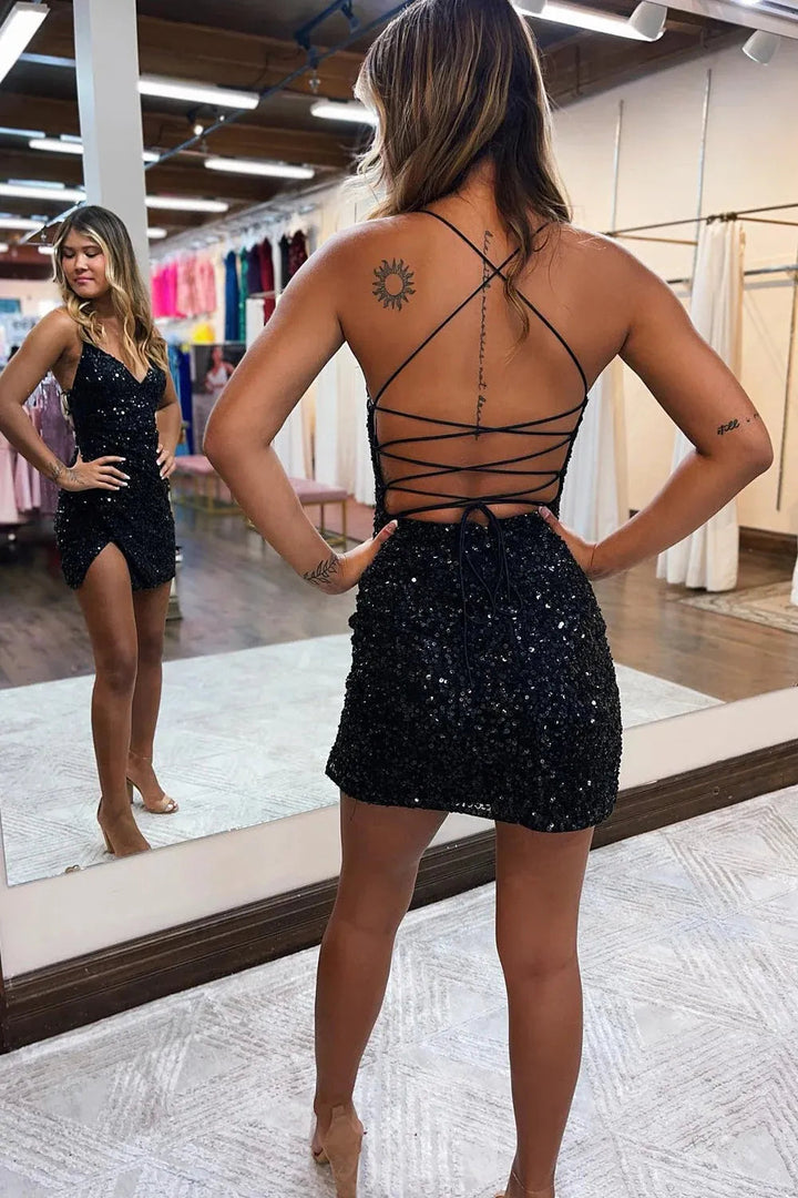 Koscy Bodycon V-Neck Sequined Homecoming Dress