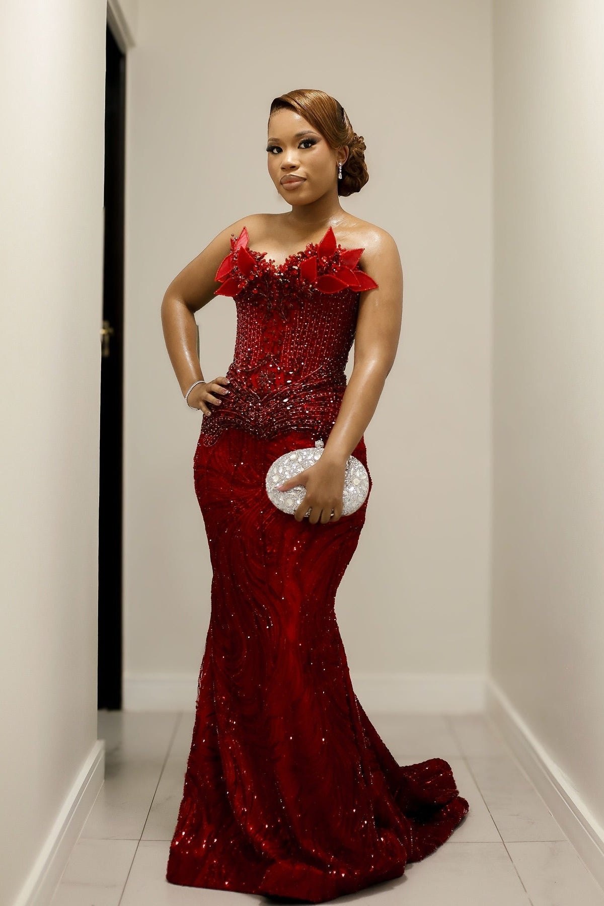 Gorgeous Long Red Mermaid Strapless Beaded Sleeveless Prom Dress Gorgeous Long Red Mermaid Strapless Beaded Sleeveless Prom Dress