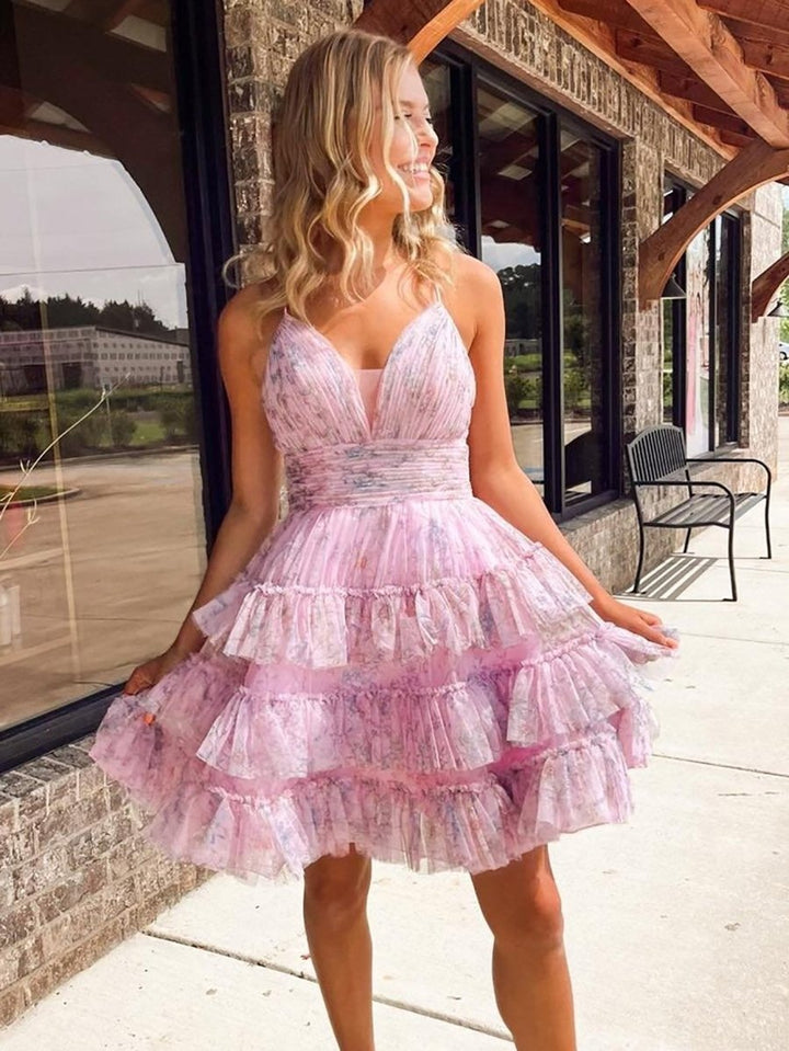 Koscy A-Line V Neck Tiered Pinted Homecoming Dress