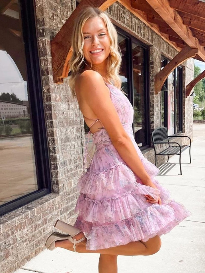 Koscy A-Line V Neck Tiered Pinted Homecoming Dress