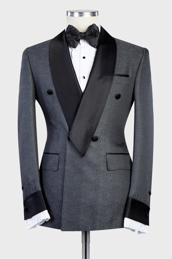New Designer Dark Grey Breasted Shawl Lapel Men’s Suits