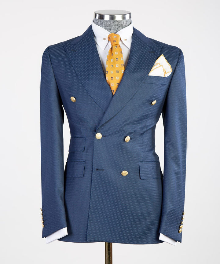 New Designer Navy Peak Lapel Double Breasted Men’s Suits
