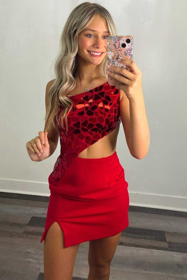 Koscy Sheath One Shoulder Homecoming Dress with Slit
