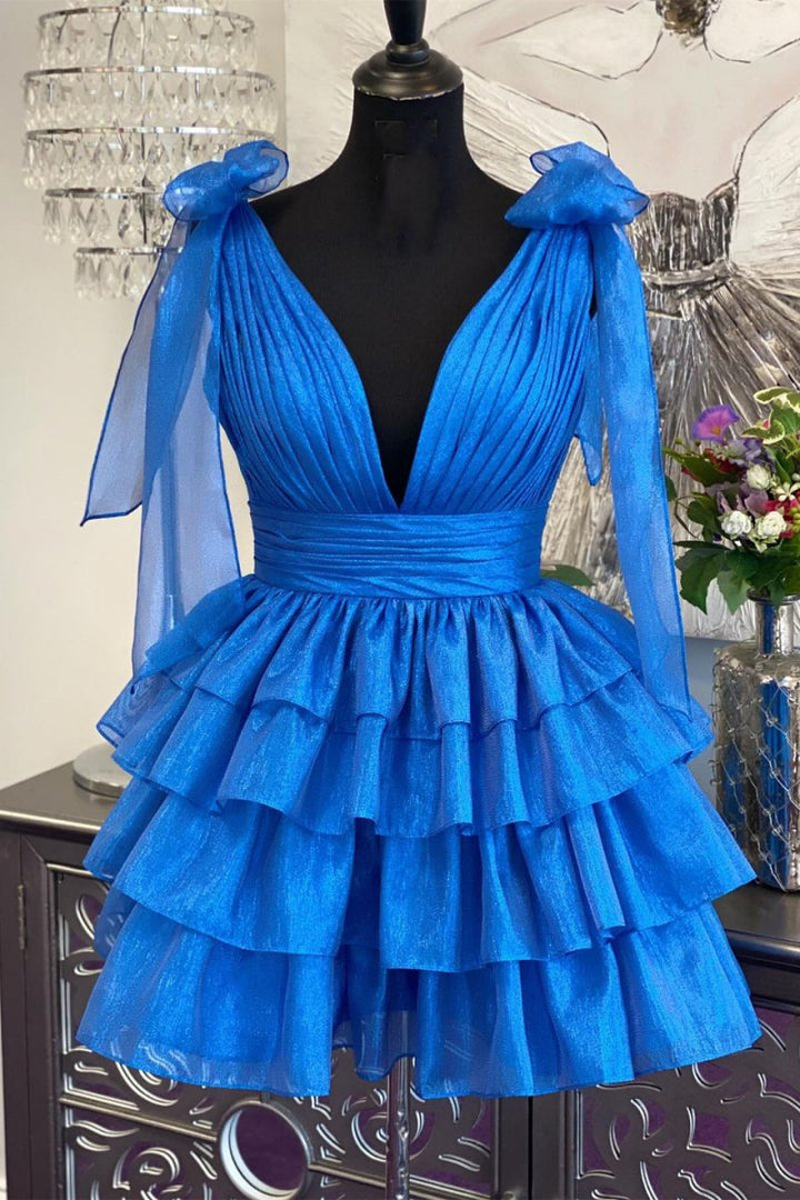 Koscy Trendy Pink A-Line Tiered Homecoming Dress with Bow