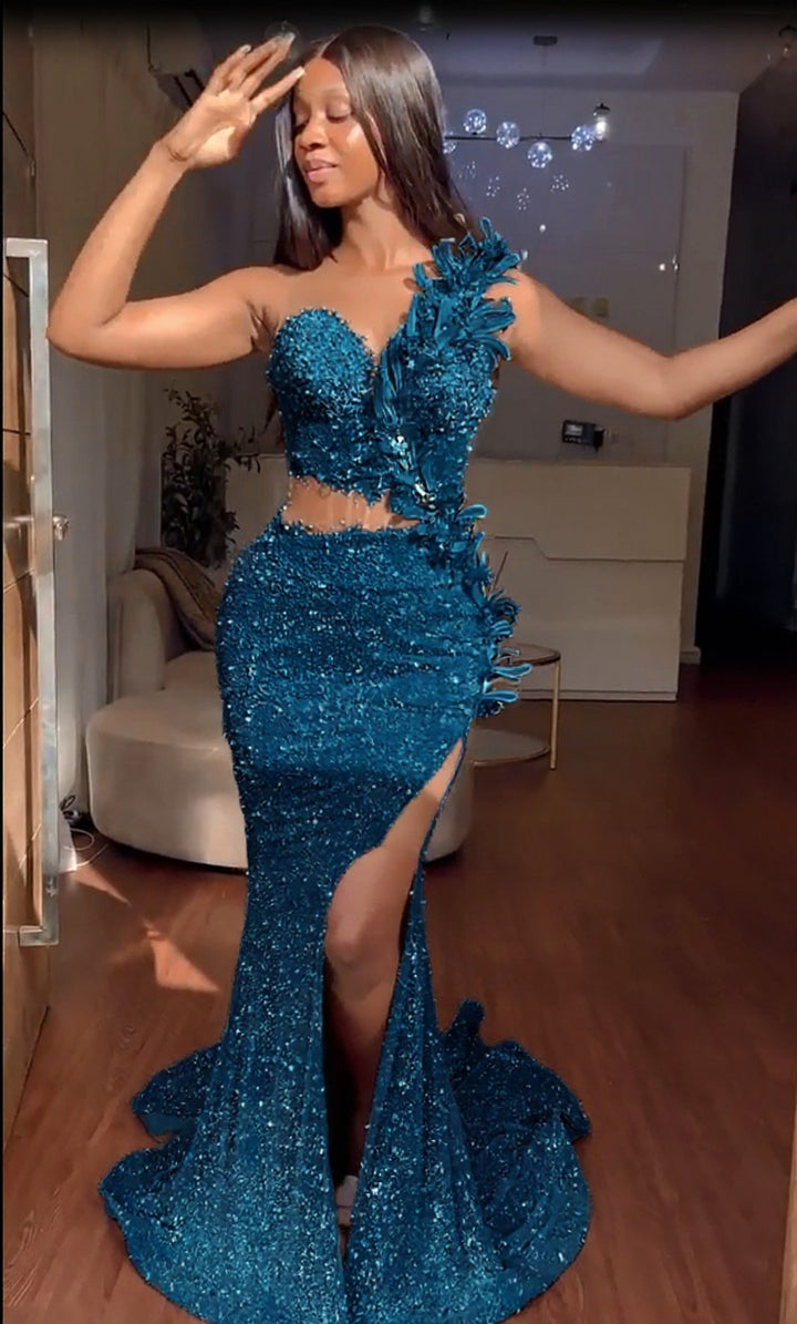Sweetheart Mermaid Sequins Formal Dresses Long With Slit