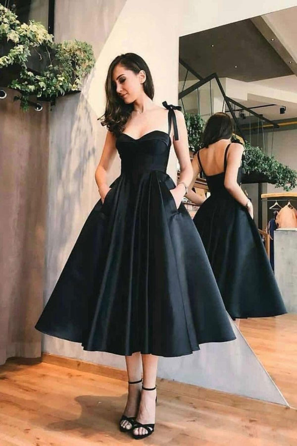 Koscy A line Sweetheart Satin Tea Length Homecoming Dress