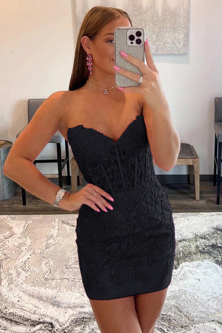 Koscy Pink Tight Short Homecoming Dress with Appliques