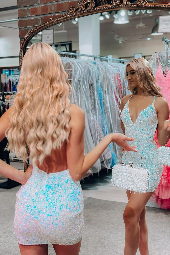 Koscy Sheath Spaghetti Straps Sequins Homecoming Dress