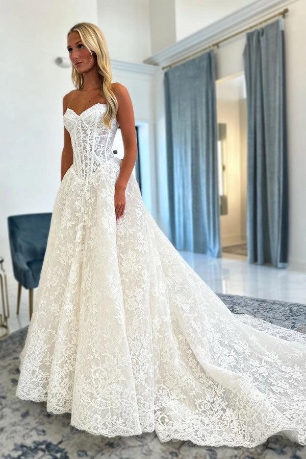 corset strapless wedding dress White A-Line Sweetheart Illusion Boned Allover Chantilly Lace Cathedral Train Color:Tan Leather Vintage Bottoms * For individual sizes Deep V Neck Black