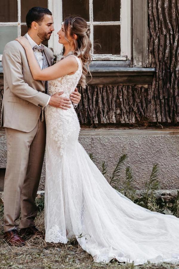 floral lace applique spaghetti strap wedding dress 2026-69 Floral Lace Applique Spaghetti Straps Corset A Line Wedding Dr   Howedding
