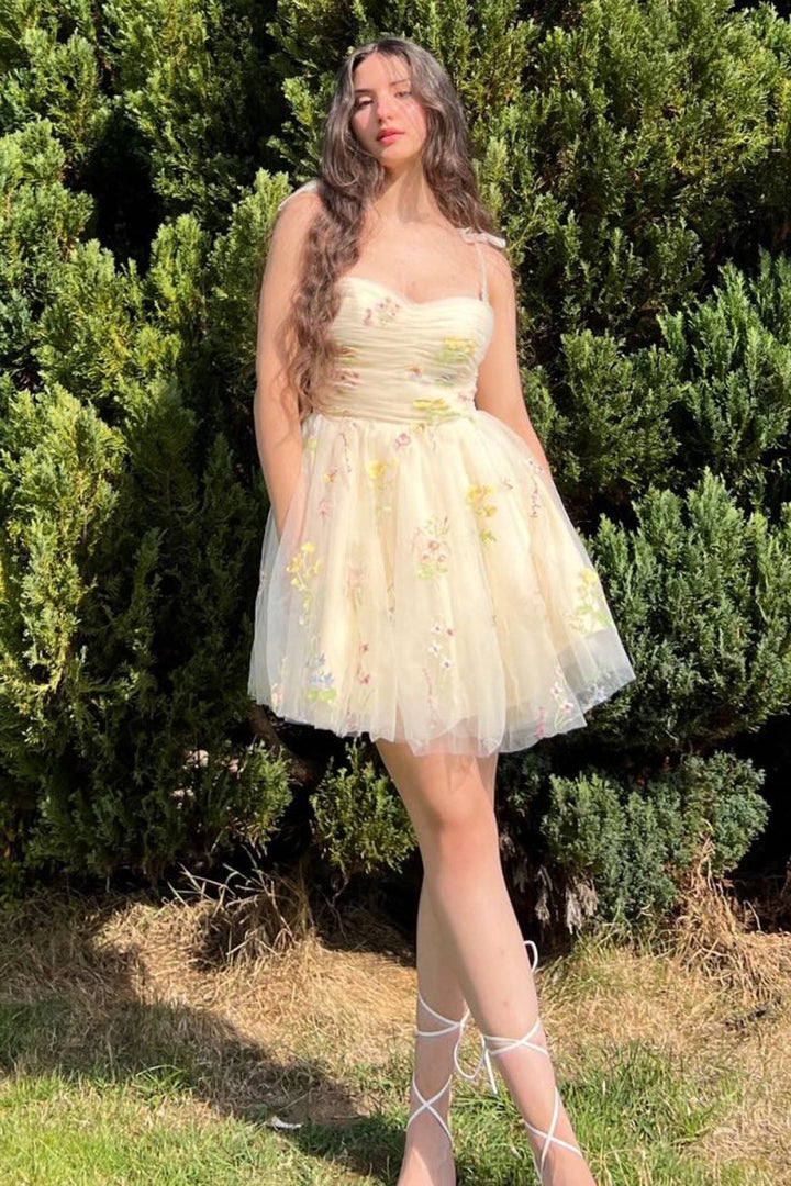 Koscy A Line Short Floral Embroidery Homecoming Dress