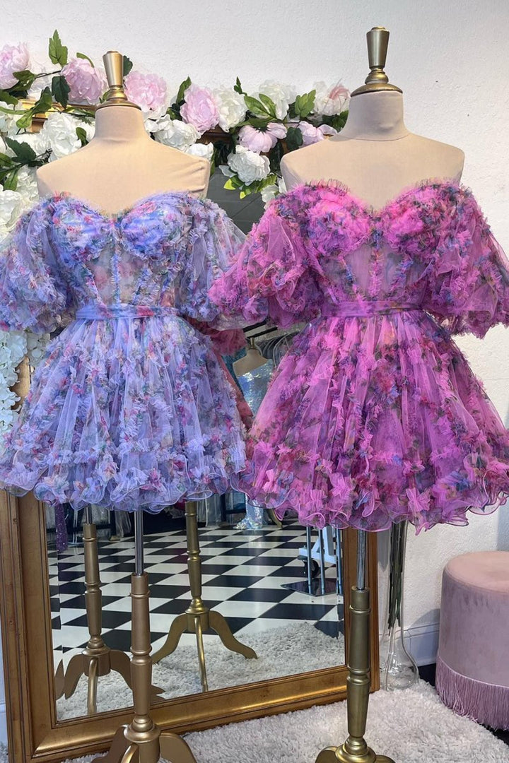 Koscy A Line Off the Shoulder Printed Homecoming Dress