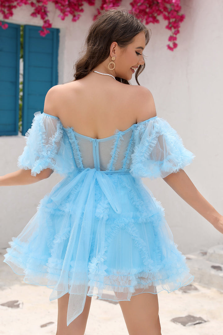 Koscy A Line Off the Shoulder Tulle Homecoming Dress