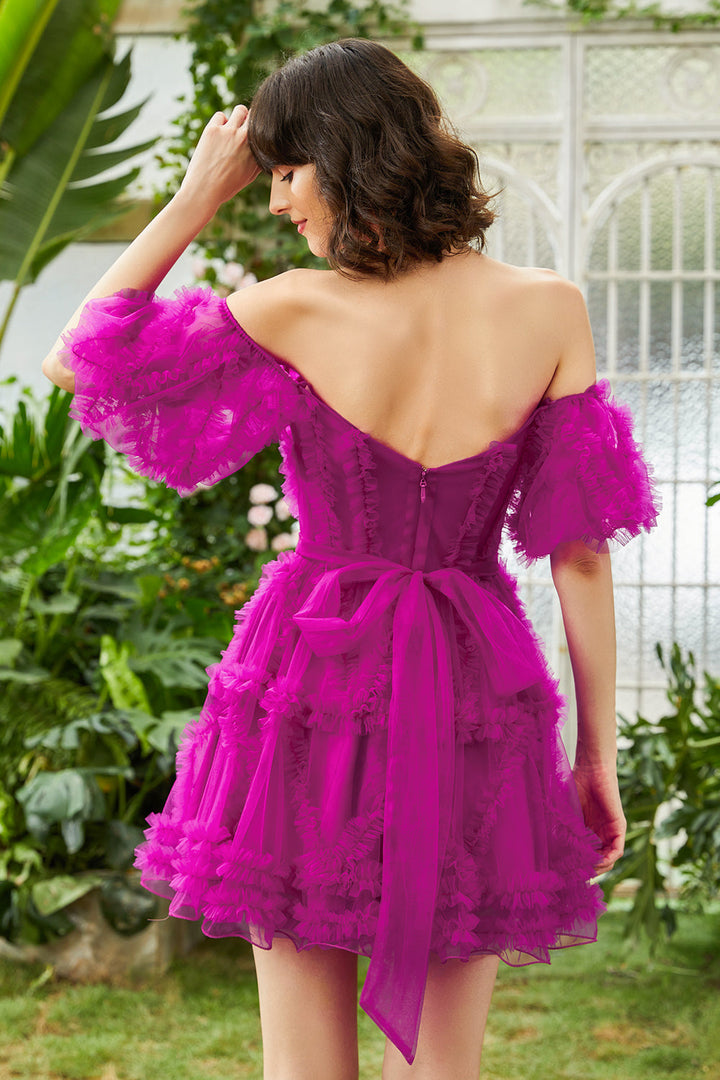 Koscy A Line Off the Shoulder Tulle Homecoming Dress