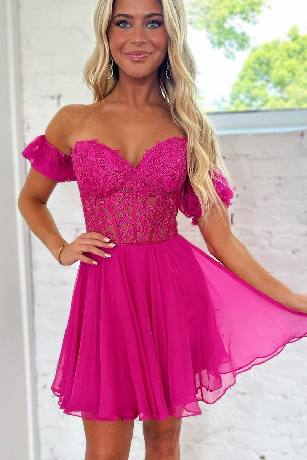 Koscy A Line Lace Off the Shoulder Homecoming Dress with Appliques