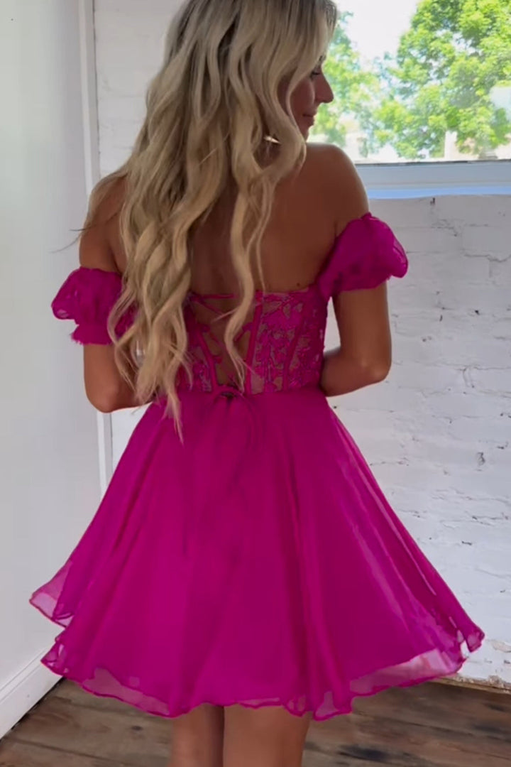 Koscy A Line Lace Off the Shoulder Homecoming Dress with Appliques