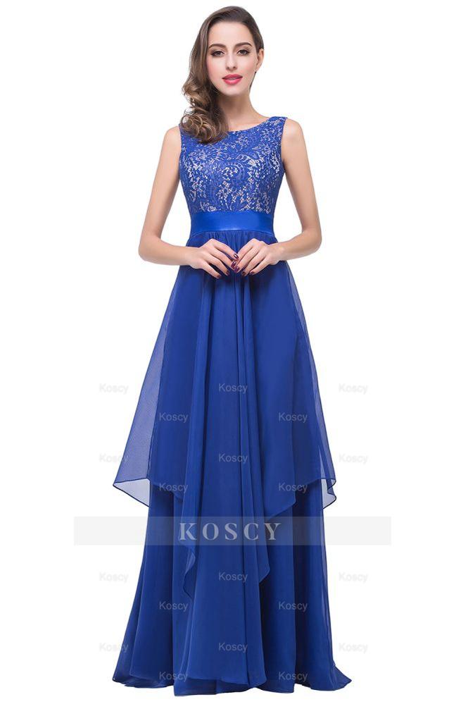 A-line Floor-length Chiffon Lace Party Dresses