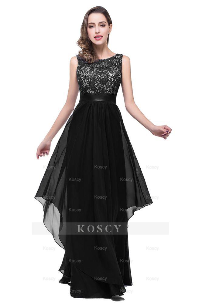A-line Floor-length Chiffon Lace Party Dresses