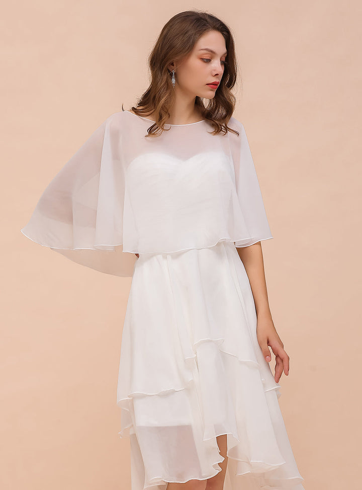 white chiffon knee length dress White Chiffon Bridesmaid Dress: Short Sleeve Summer Sundress