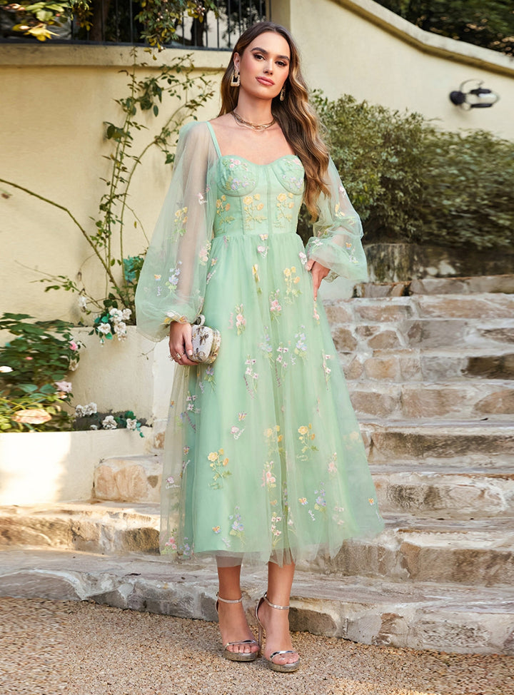 A-line Long Sleeves Floral Ankle Length Dress A-line Long Sleeves Floral Ankle Length Dress