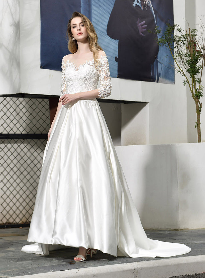 Shop A-line Satin Wedding Dresses-Koscy