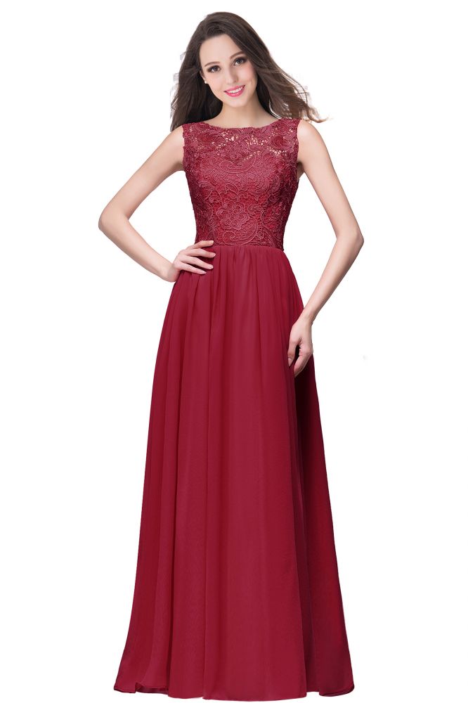 A-line Sleeveless Crew Floor-length Lace Top Chiffon Formal Dress A-line Sleeveless Crew Floor-length Lace Top Chiffon Formal Dress