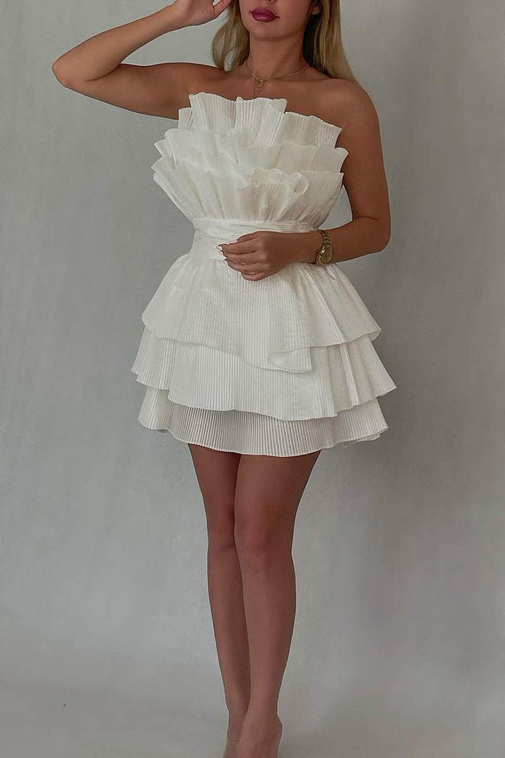 Koscy A line Strapless Tiered Short Homecoming Dress Party Gown