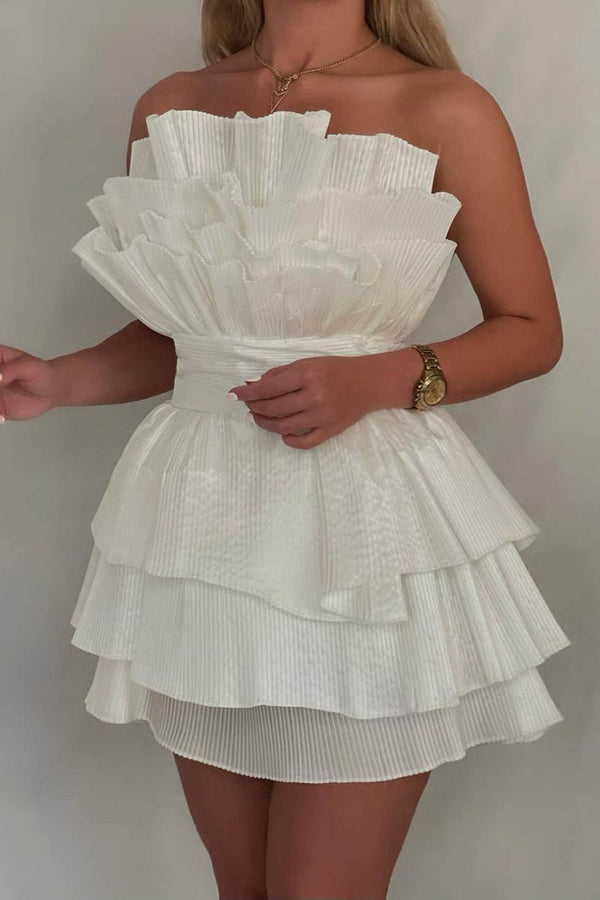 Koscy A line Strapless Tiered Short Homecoming Dress Party Gown