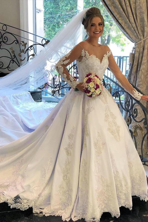 satin long sleeve a line wedding dress A-line Sweetheart Satin Long Sleeves Wedding Dress