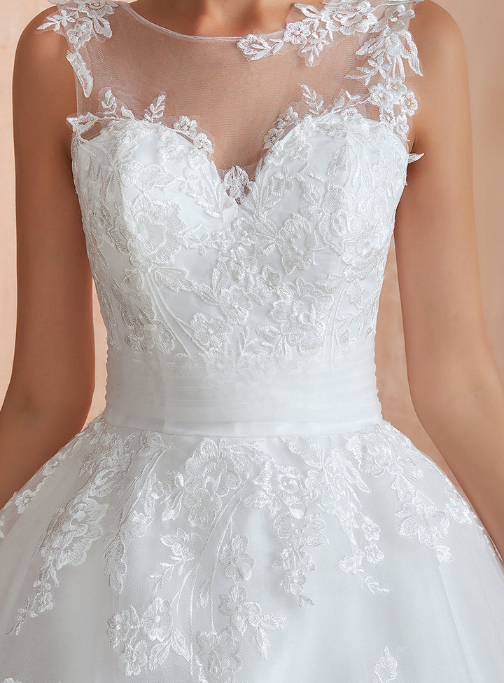 A-line Sweetheart Sleeveless Tulle Cathedral Train Dress-koscy