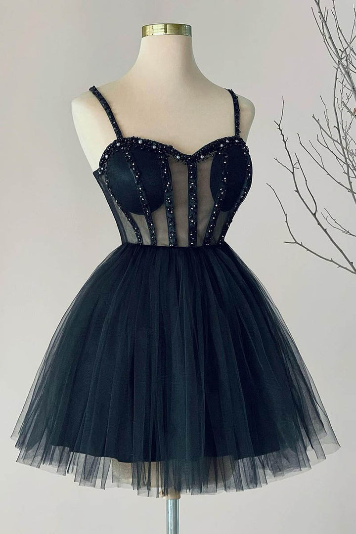 Koscy A line Sweetheart Tulle Beads Short Homecoming Dress Party Gown