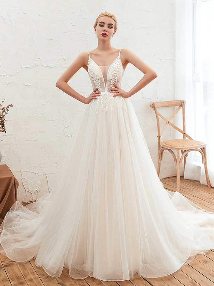 Shop Ivory Tulle Lace Wedding Dress-Koscy
