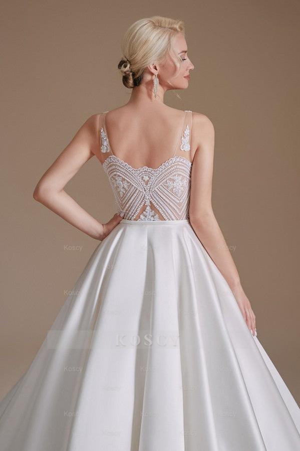A-line V-neck Satin Wedding Dress with Appliques Lace A-line V-neck Satin Wedding Dress with Appliques Lace