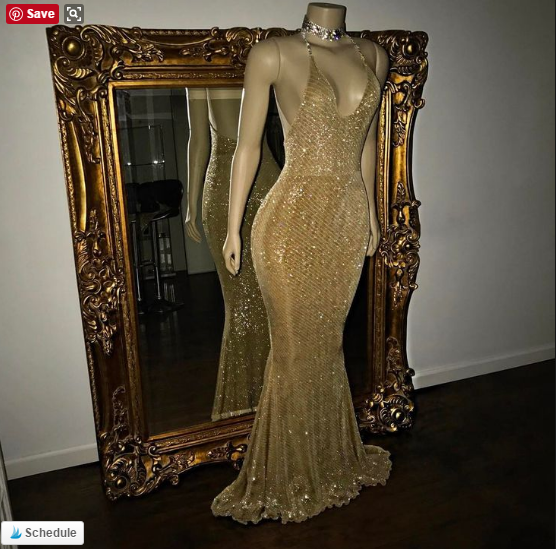 Sequinned V-Neck Halter Mermaid Evening Dress