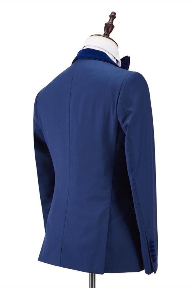 Koscy Stylish Royal Blue Velvet Stitching One Button New Wedding Party Suit with Shawl Lapel